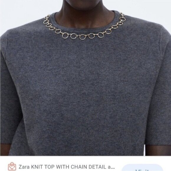 ZARA Knit Top with Chain Neckline Detail Size Medium | Chic & Minimalist Style - Picture 2 of 8